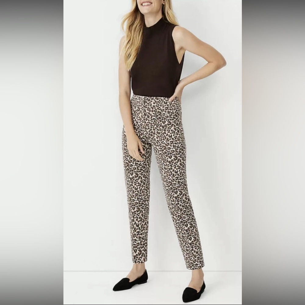NWT Ann Taylor The Animal Print Slim Pant Rich Camel